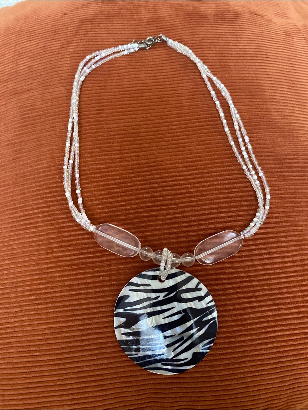 Vintage Beaded Necklace Mother Of Pearl Pendant